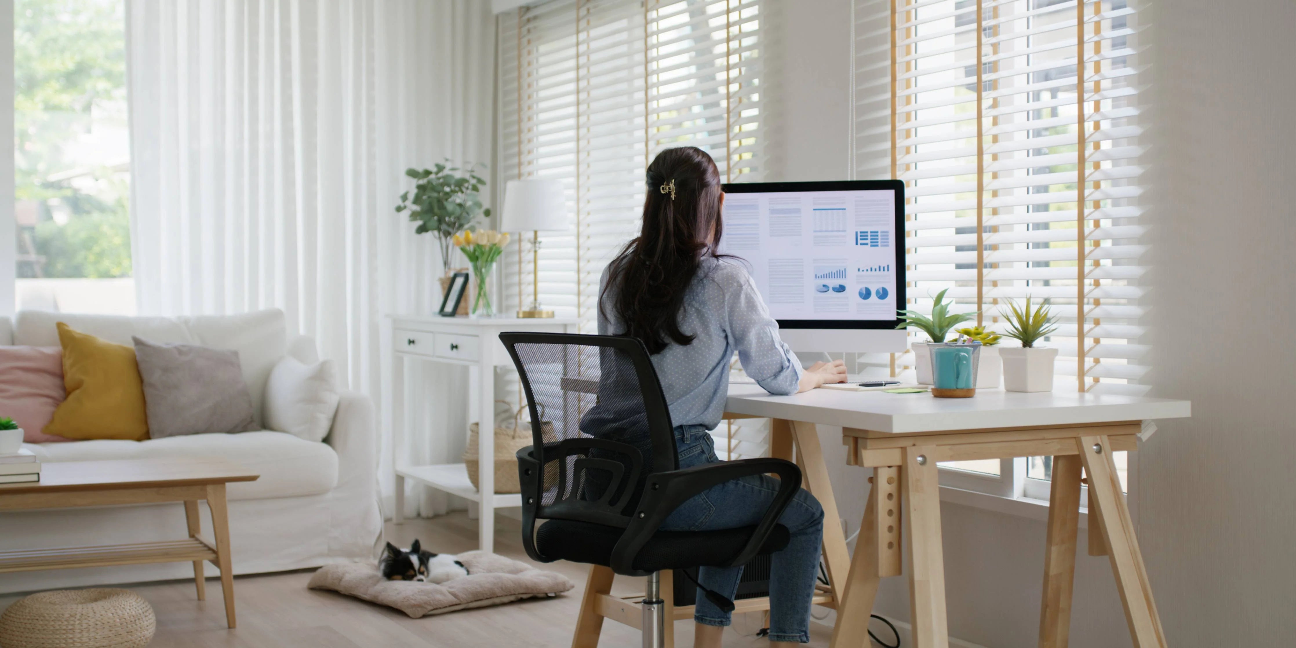 A female working from home office